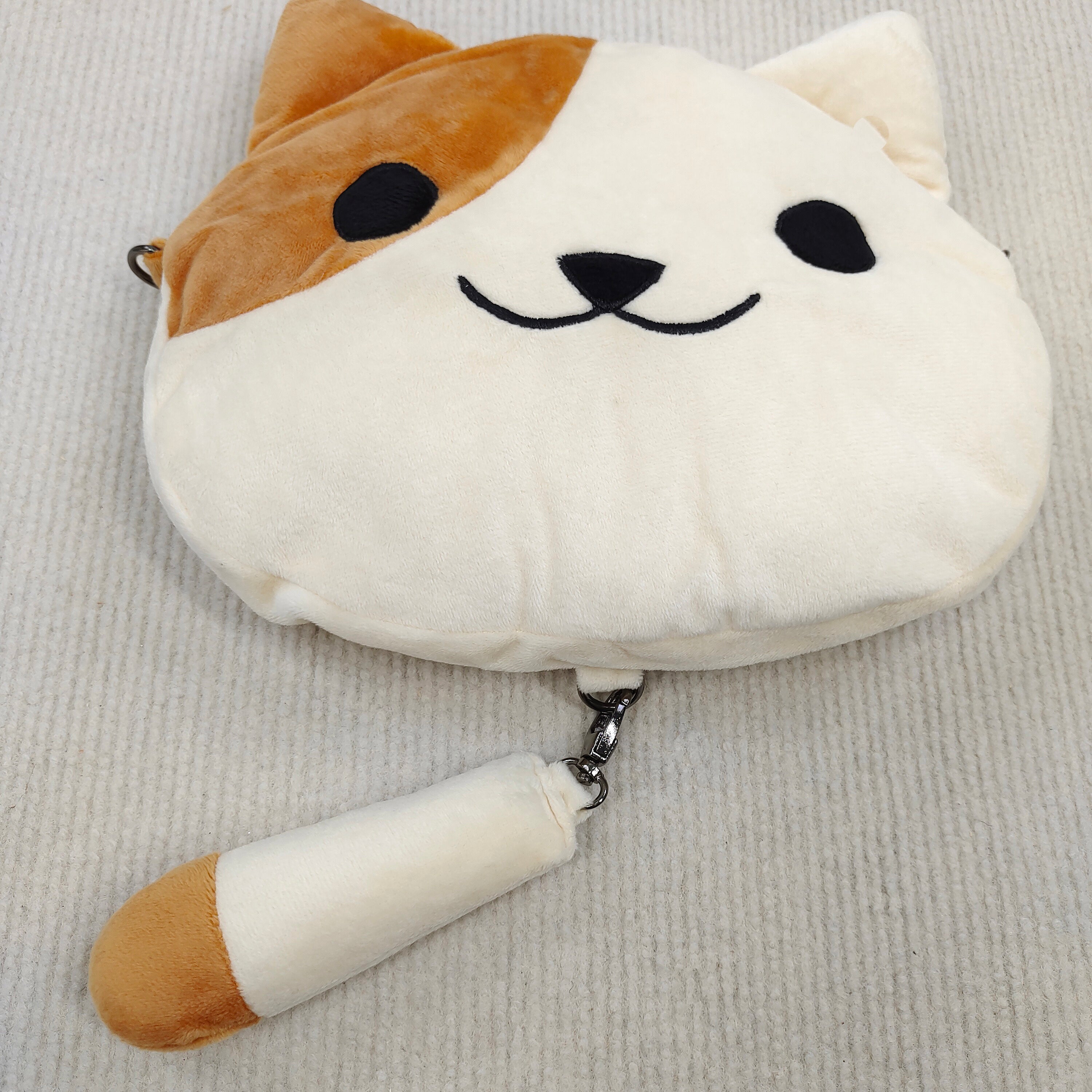 Kawaii Cat Face Plush Crossbody Bag with Tail & Strap Soft Furry Shoulder Purse (Clearance)
